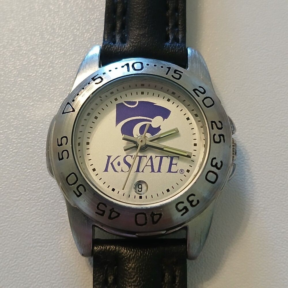 K-State Wildcats Sun Tiime Women's Watch – Japanese Quartz – Black Leather Strap